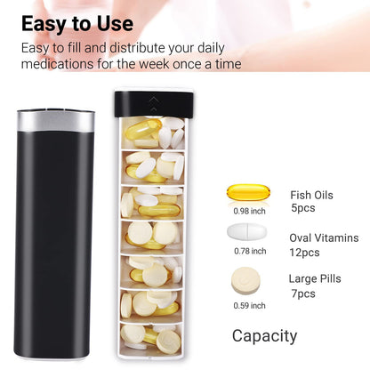 SMARTPILL Medtravel Pill Organizer, Dual Protection & Portable 7 Day Medicine Container, Large Travel Pill Case for Week Daily Supplement Vitamin, 6 colours