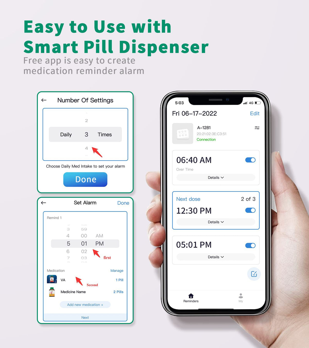 SMARTPILL Medsmart Automatic Pill Dispenser with Bluetooth, 28 Day Electronic Pill Dispenser, Home use